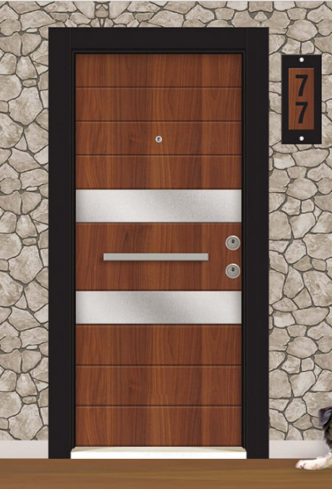 DecoDoor Premium Seri 2001 Çelik Kapı Metalik Ceviz-Krom